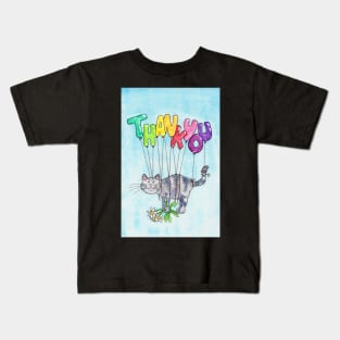 Thank you cat on blue background Kids T-Shirt